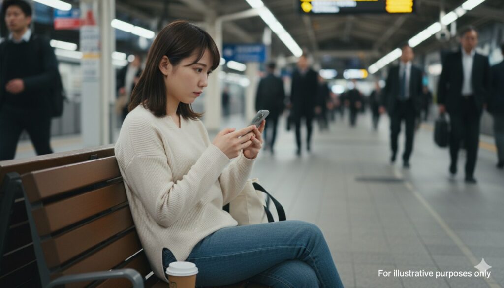 時間を潰せる場所 スマホ女性