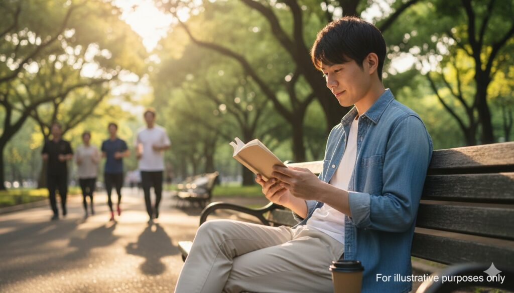 時間を潰せる場所 公園で読書男性