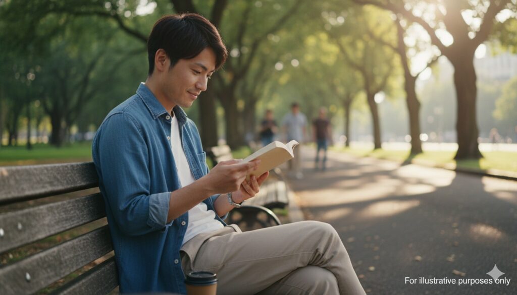 時間を潰せる場所 公園読書男性